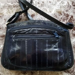 Genuine eel skin crossbody bag midnight blue Small